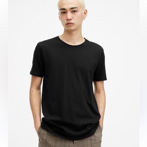 All Saints Black Figure Crew Neck Raw Edge Short Sleeve T-Shirt Size Large